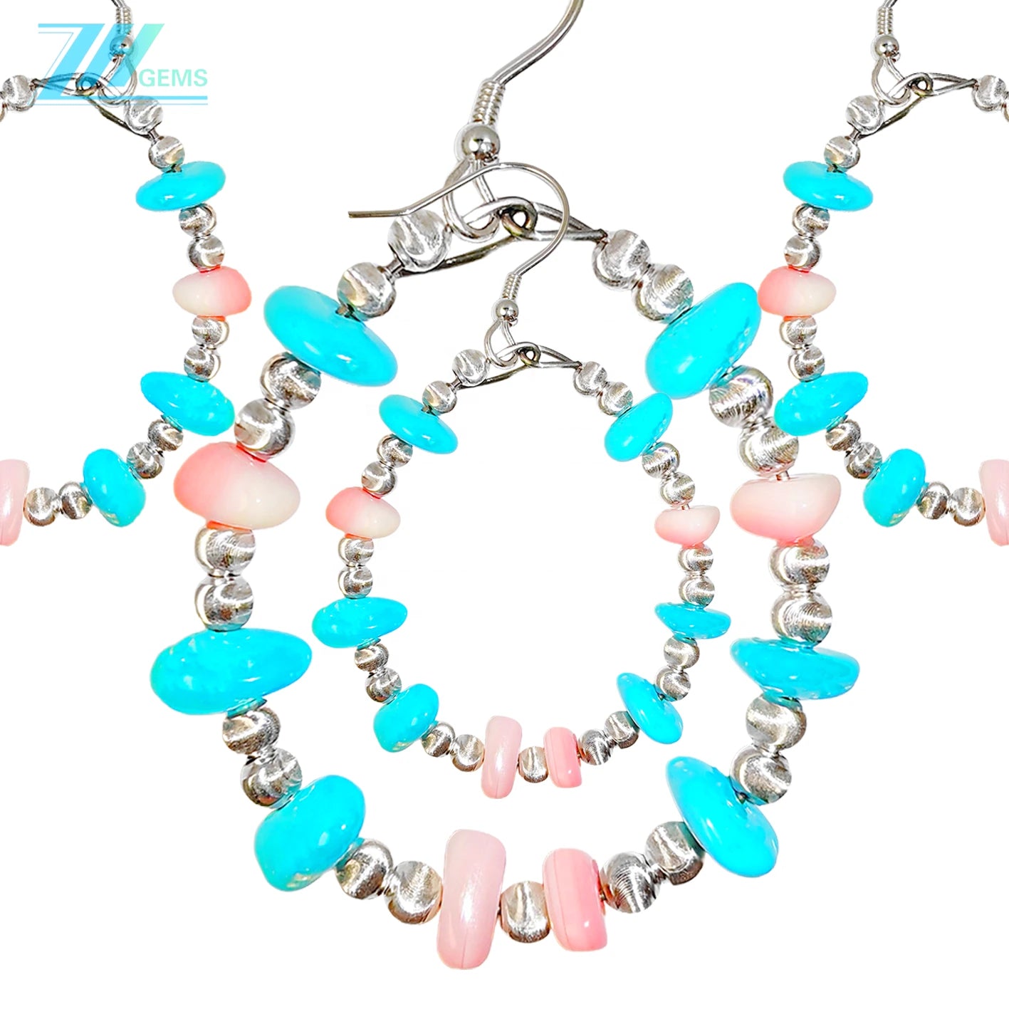 These Earrings Combine Pink Opal And Natural Turquoise In A Unique Shape When Worn They Sway Gracefully Showing Unique