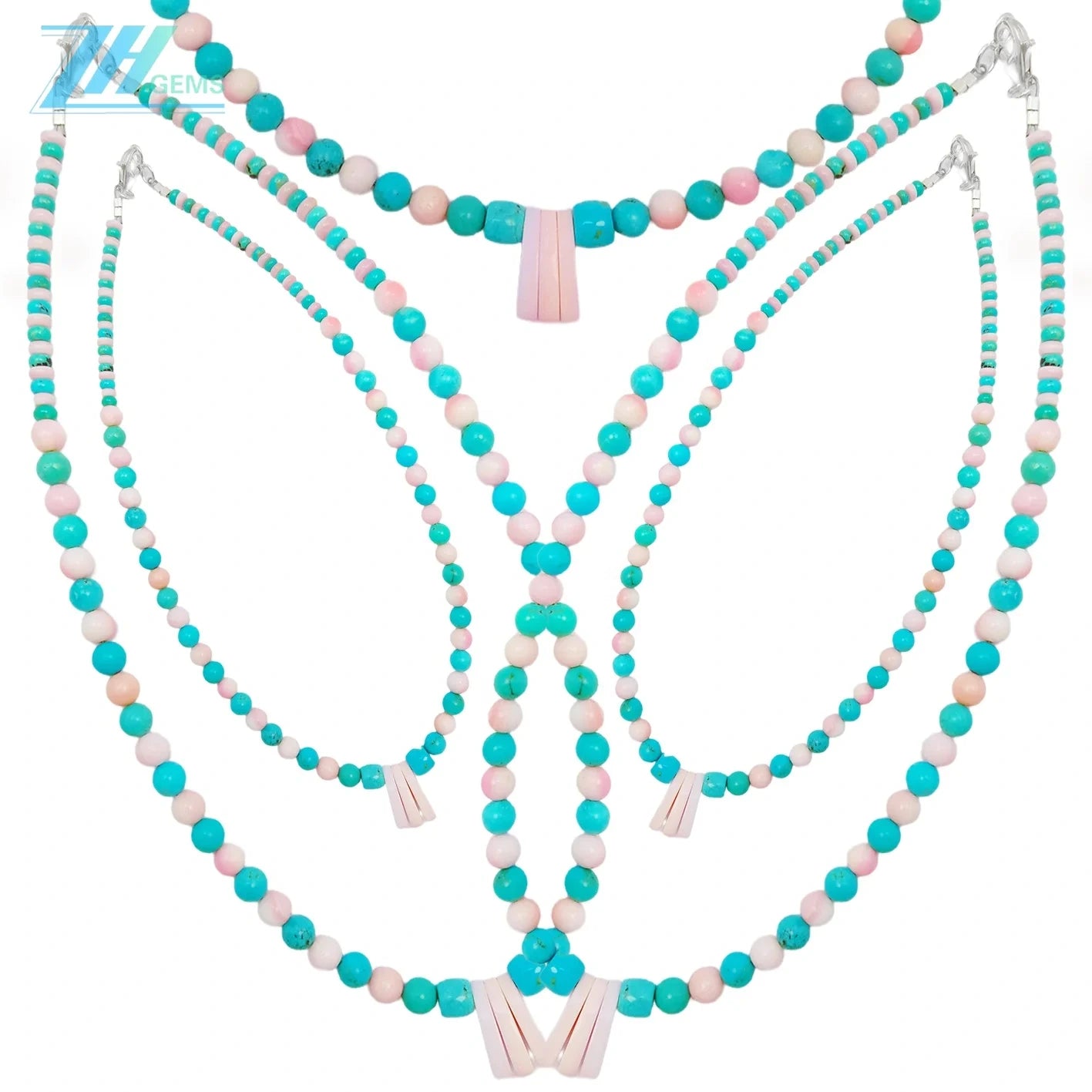 16inch Natural Turquoise And Pink Opal Round Beads Gemstone Necklace Beautiful Jewelry Blue And Pink Color