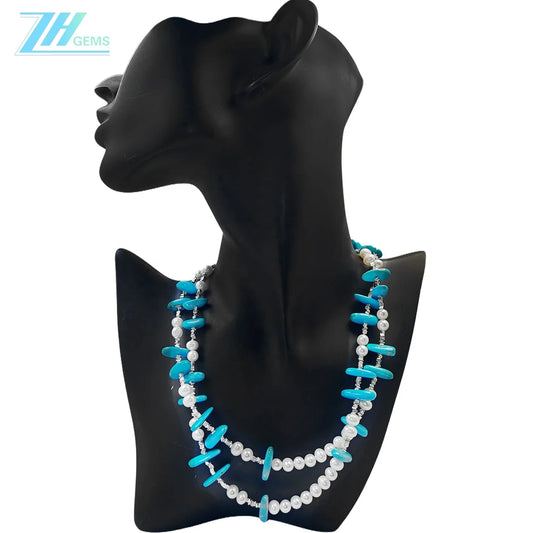 Winter Warm Gift S925 Silver And Natural Turquoise With Pearl High Quality Necklace Hot Selling Triangle Silver Necklace