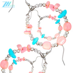 Natural Sterling Treatment Turquoise Earrings With Pink Opal Showing Feminine Beauty Flexible Earrings Sway Gracefully