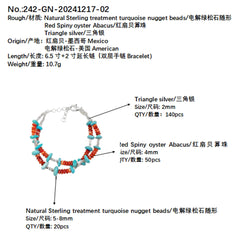 Natural Turquoise And Red Spiny Oyster Layer Bracelet With S925 Silver Exquisite Bracelet Fine Jewellery