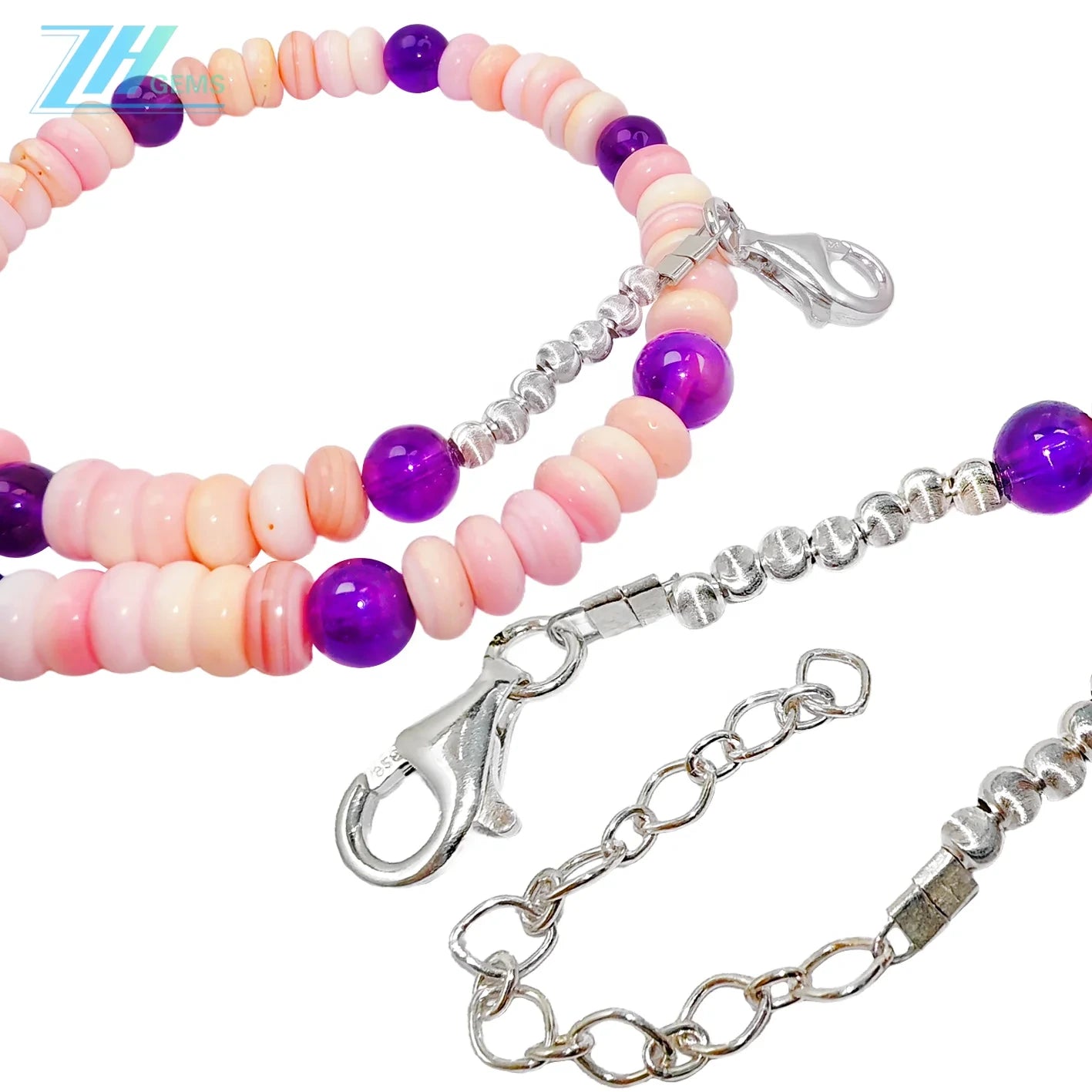 Natural Amethyst Beads And Natural Pink Pink Opal Roundel Necklace Women's Jewelry Boutique Handmade