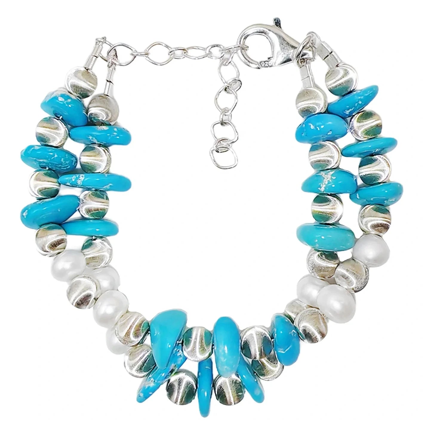 Turquoise Popular Jewelry S925 Silver And Natural Turquoise With Pearls High Quality Luxury Niche Style Bracelet Hot Sellers1