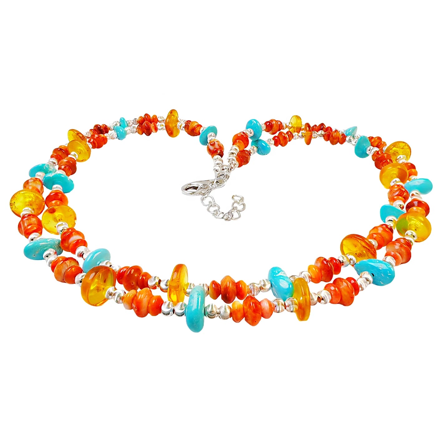 S925 Silver Constructs A Double Layer Framework Stringing Orange Spiny Oyster And Amber Creating A Wonderful Spark