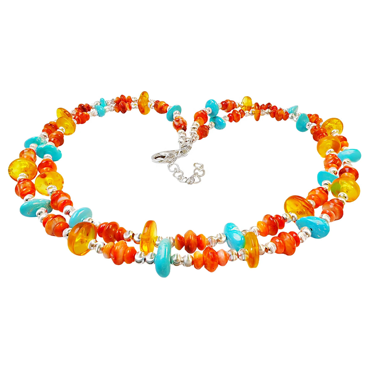 S925 Silver Constructs A Double Layer Framework Stringing Orange Spiny Oyster And Amber Creating A Wonderful Spark