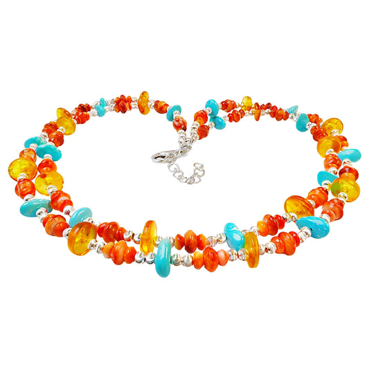 S925 Silver Constructs A Double Layer Framework Stringing Orange Spiny Oyster And Amber Creating A Wonderful Spark