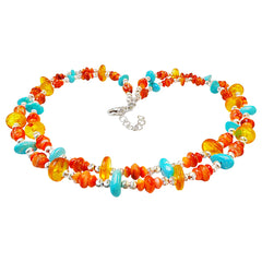 S925 Silver Constructs A Double Layer Framework Stringing Orange Spiny Oyster And Amber Creating A Wonderful Spark