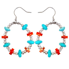 Natural Red Spiny Oyster Amber And Natural Turquoise Form Gemstone Earrings They Sway Vividly Adding A Gorgeous