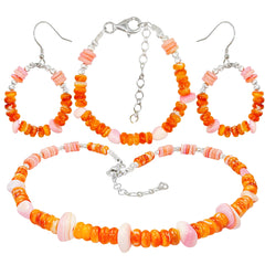 Here Comes The Charming Set! The Necklace Earrings And Bracelet Are All Made Of Orange Spiny Oyster And S925 Silver