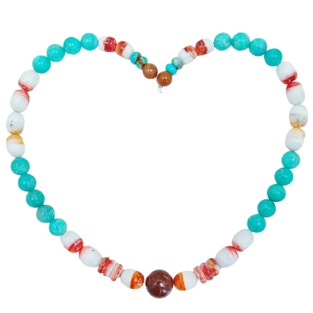 37.7g Natural Turquoise Amazonite Spiny Oyster Color Green Orange Shape Round Barrel Gemstone Necklace Beautiful Jewelry