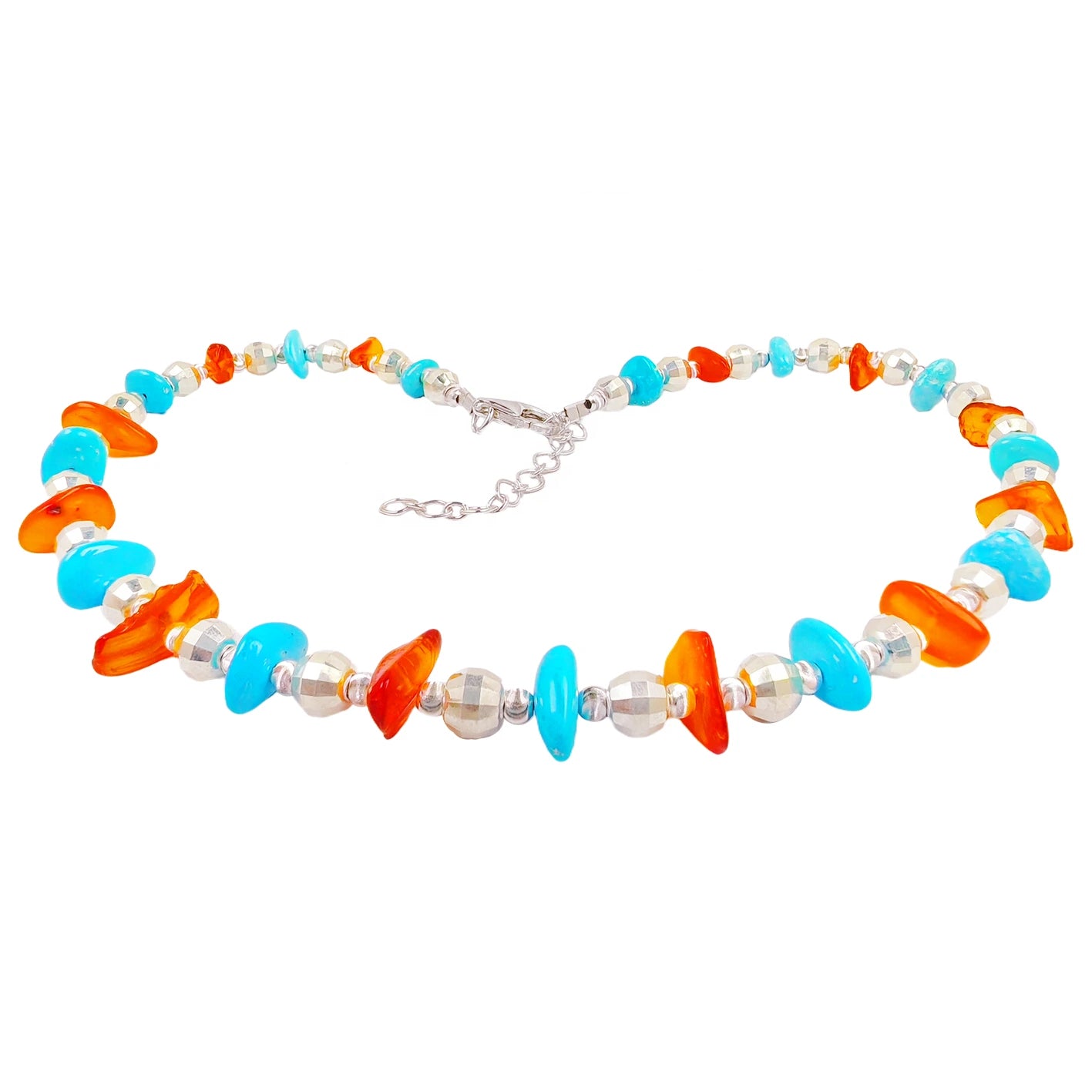 Natural Amber And Turquoise With A Warm And Charming Luster Are Paired With A Dazzling S925 Silver Chain The Unique Design