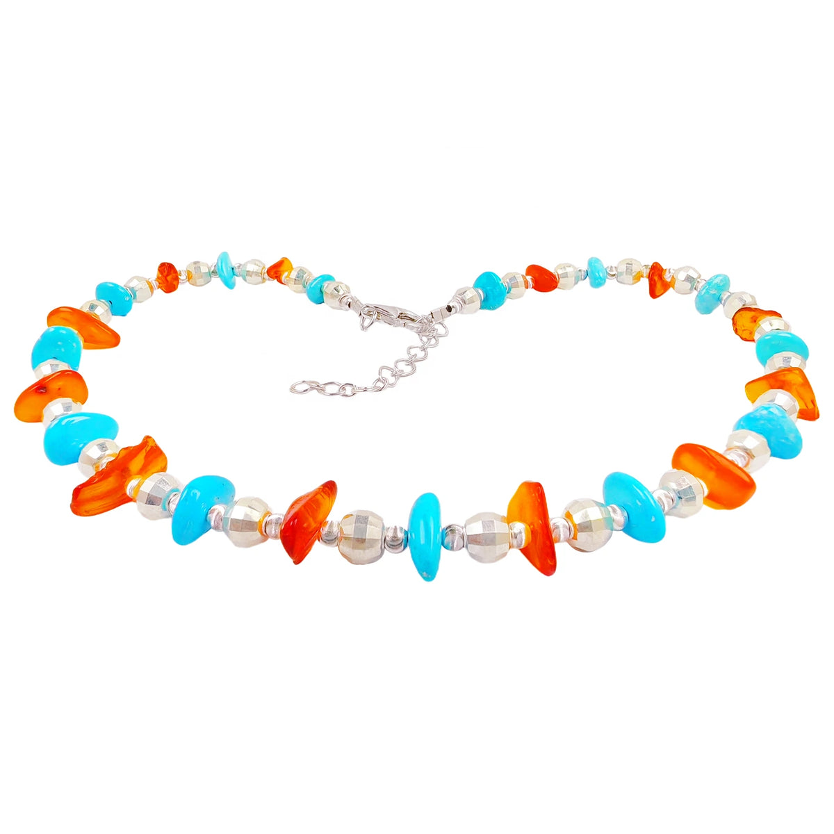 Natural Amber And Turquoise With A Warm And Charming Luster Are Paired With A Dazzling S925 Silver Chain The Unique Design