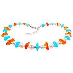 Natural Amber And Turquoise With A Warm And Charming Luster Are Paired With A Dazzling S925 Silver Chain The Unique Design