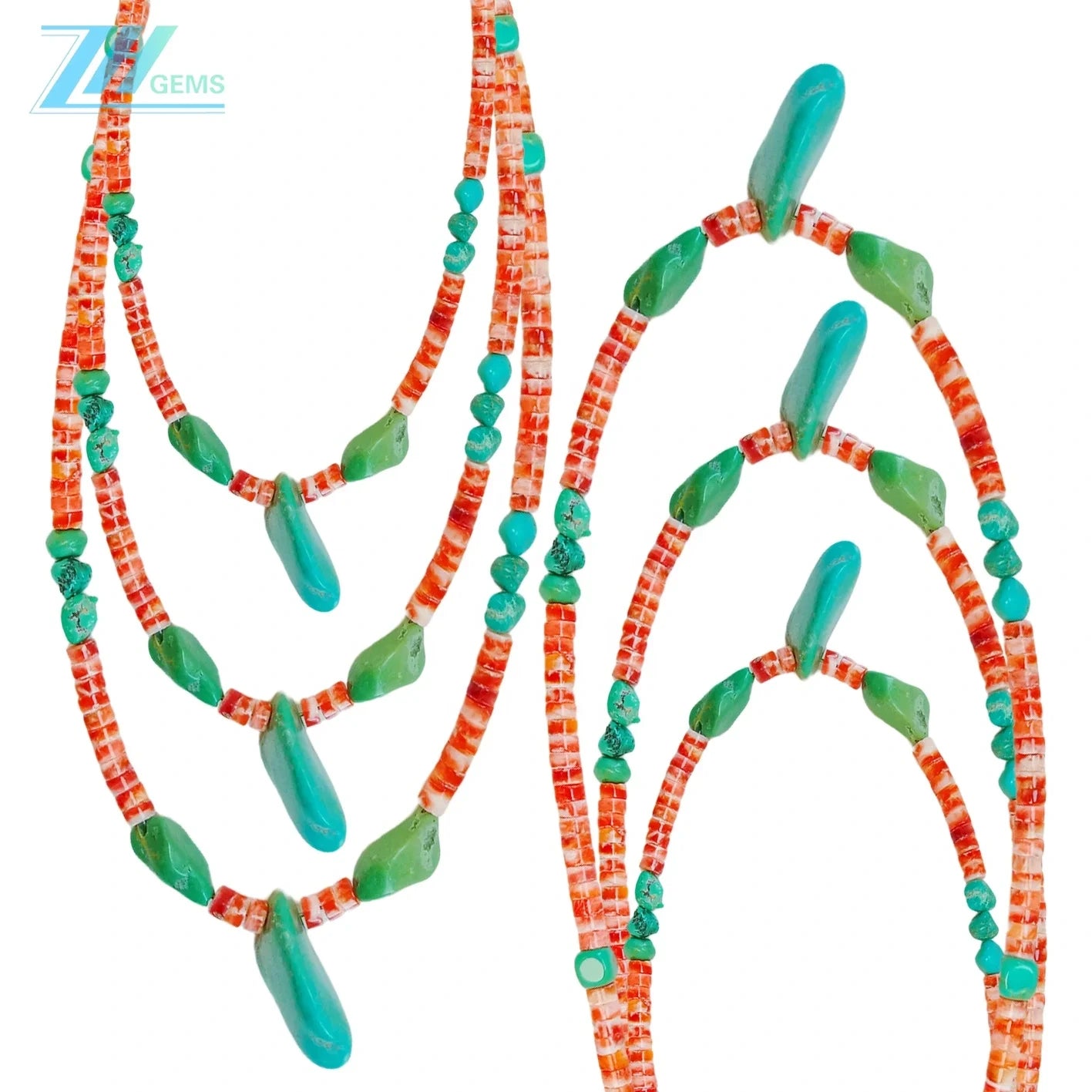 Spiny Oyster And Natural Turquoise Delicate Necklace Main Color Orange With Green Beautiful Gemstone Roundle Square Beads Summer