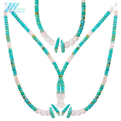 Natural Turquoise And Pink Opal Green Pink Color Round Gemstone Beads Relief Gift For Her Strength Necklace Jewelry Holiday