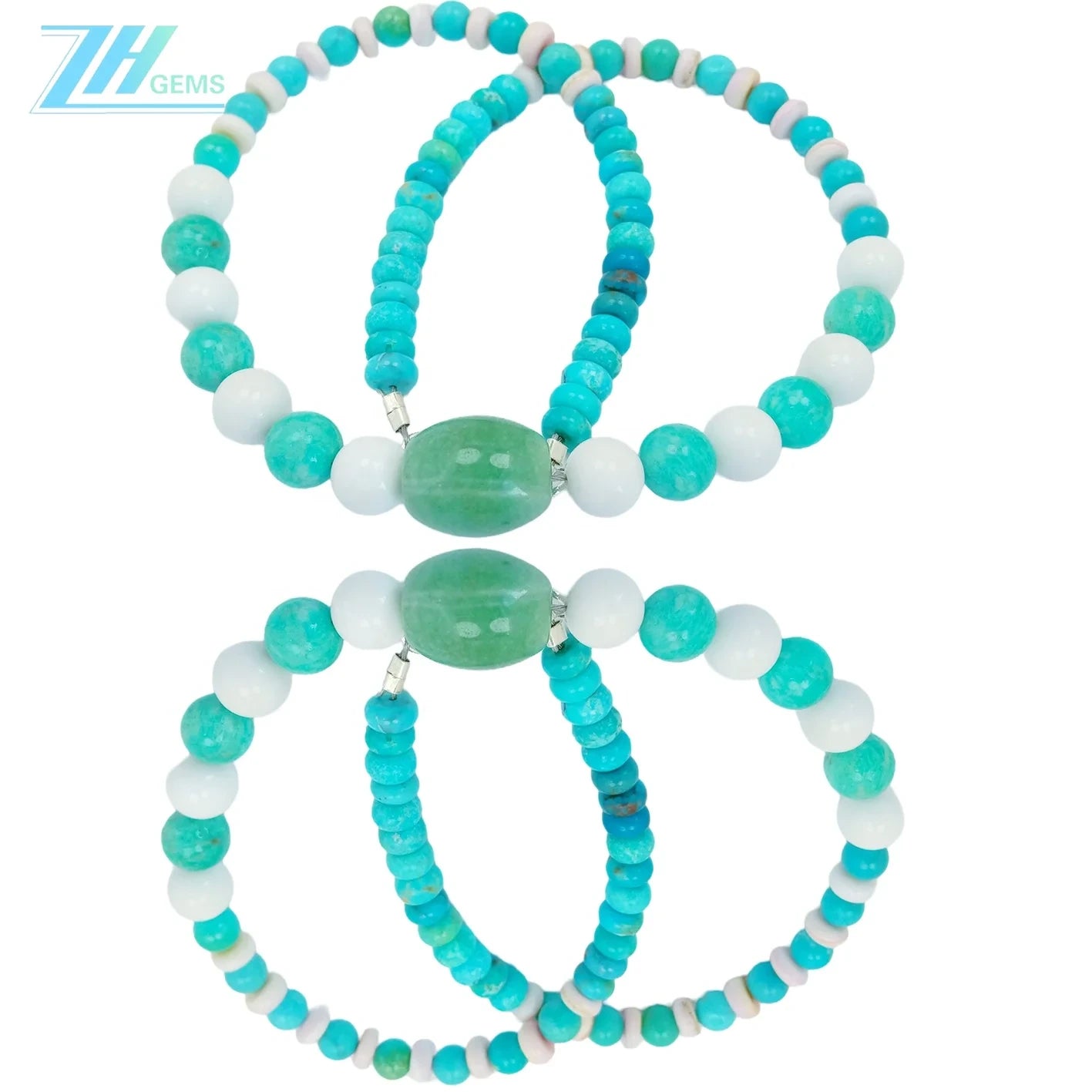 Natural Turquoise Amazonite Tridacna Aventurine Roundle Round Beads Gemstone Combination Jewelry Size 16inch Weight27.6g