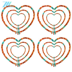 Natural Turquoise Aquamarine Roundle Beads With Milky Orange Spiny Oyster Gemstone Pendant Necklace Full Strand 16inch