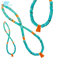 Natural Turquoise And Spiny Oyster Heishi And Roundle Beads Gemstone Green Orange Color As Atmosphere Gift For Making Jewelry