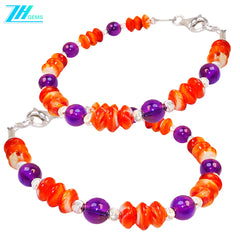 This S925 Silver Bracelet Strings Amethyst And Red Spiny Oyster The Unique Combination Is Mysterious And Charming