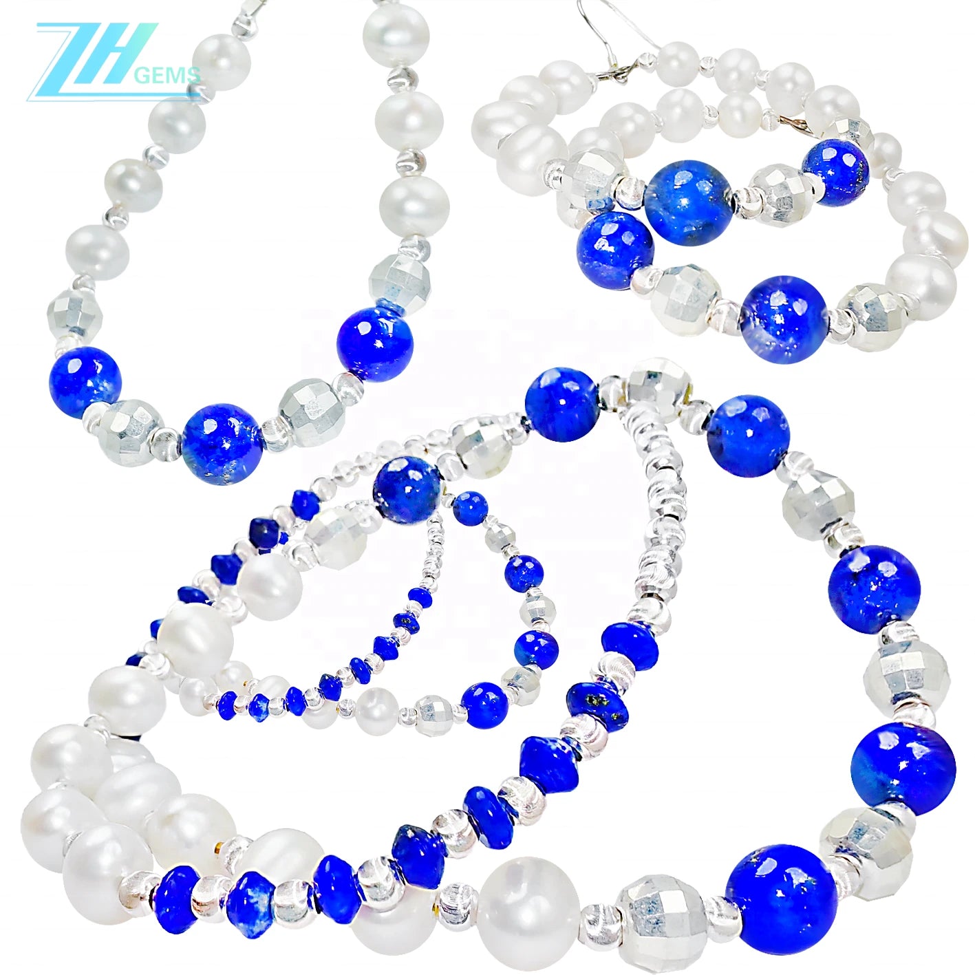 Jewelry Three-piece Set Natural Lapis Lazuli Beads Pearls Perfect Combination Bracelets Necklaces Earring Jewelry Handmade