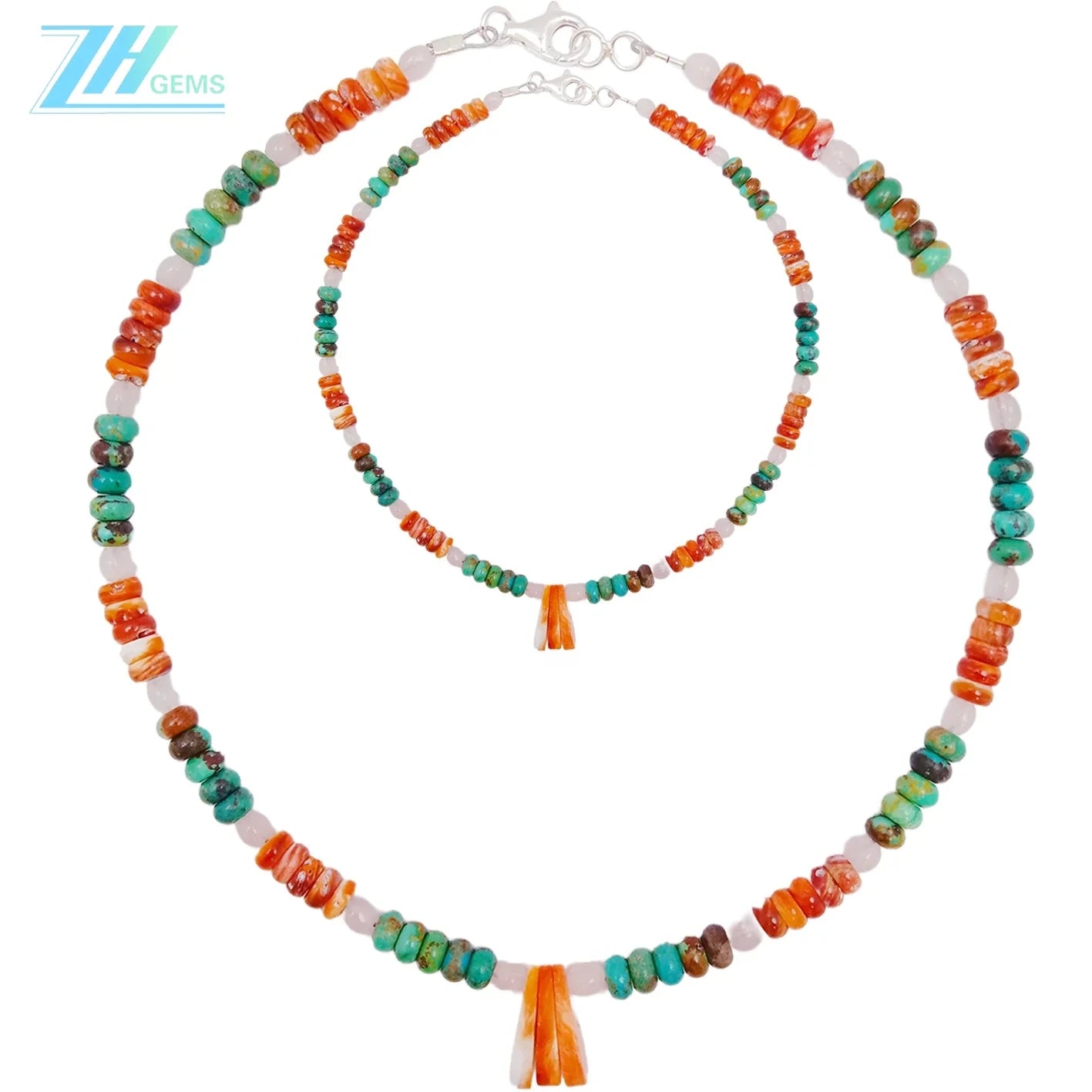 Spiny Oyster Rose Quartz Natural Turquoise 16inch Orange Green Gemstone 23g As Gift For Mon And Girlfriend Summer