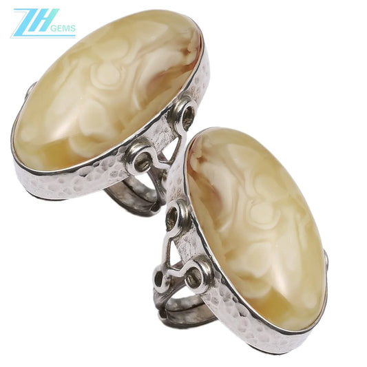 Baltic White Amber Gemstone Handmade 925 Sterling Silver Ring Ring Stamped Amber Ring Making Gift For Her
