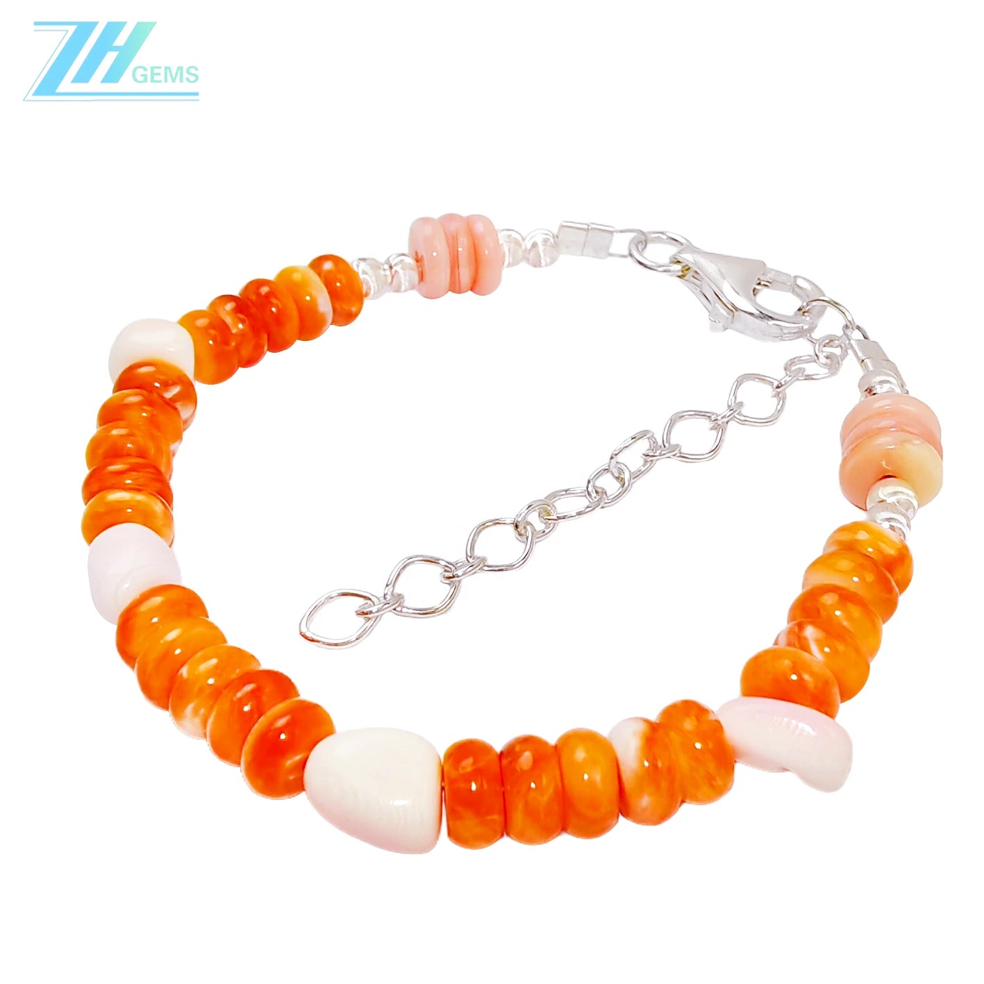 This Exquisite Bracelet Features Unique Orange Spiny Oyster Surrounded By Delicate S925 Silver Beads Shows Elegance