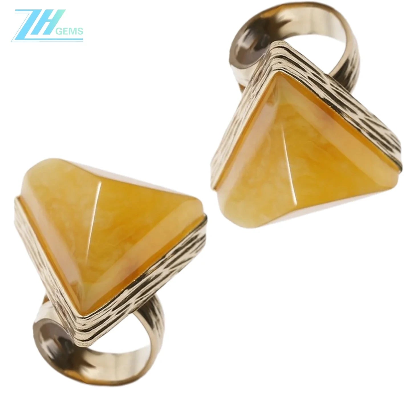 Baltic Lithuanian Amber Ring Lemon And White Marbled Adjustable Size 925 Sterling Silver Triangle Shape