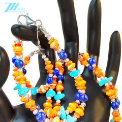 The Set Turquoise Lapis Lazuli Orange Spiny Oyster And S925 Silver Has A Coordinated Double Layer Design It Comprehensively