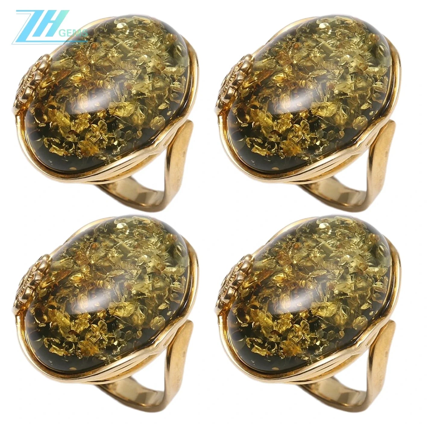 Large Leather Ring With Natural Honey Amber Raw Baltic Green Birthstone Healing Amber Oval Gemstone Protection