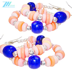 Pink Opal Natural Bead String Earrings With Natural High-quality Lapis Lazuli In The Global Hot Sale Modern And Simple Style