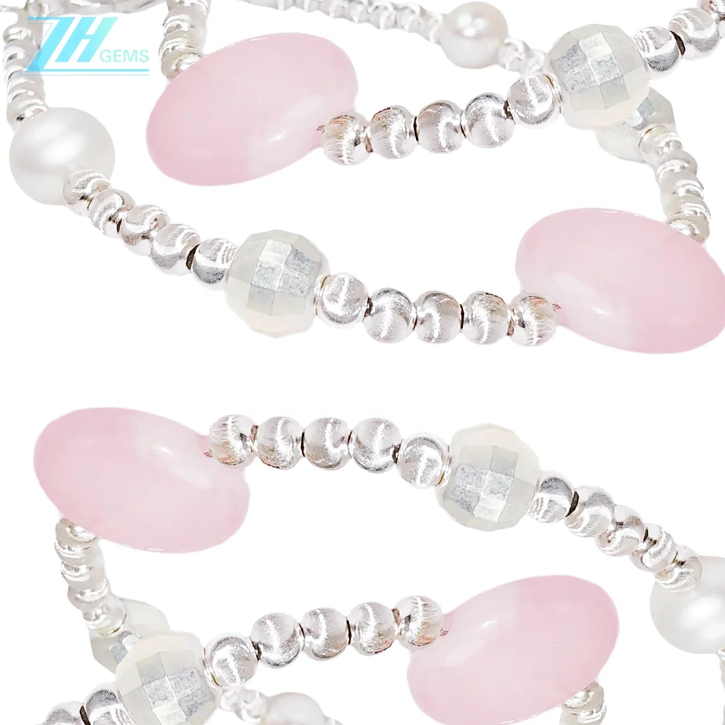High Quality Natural Rose Quartz Natural Freshwater Pearl C925 Silver Pink White Classic Color Bracelet The Best Gift