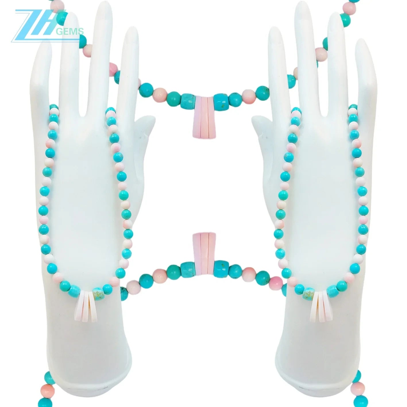 16inch Natural Turquoise And Pink Opal Round Beads Gemstone Necklace Beautiful Jewelry Blue And Pink Color