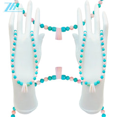 16inch Natural Turquoise And Pink Opal Round Beads Gemstone Necklace Beautiful Jewelry Blue And Pink Color