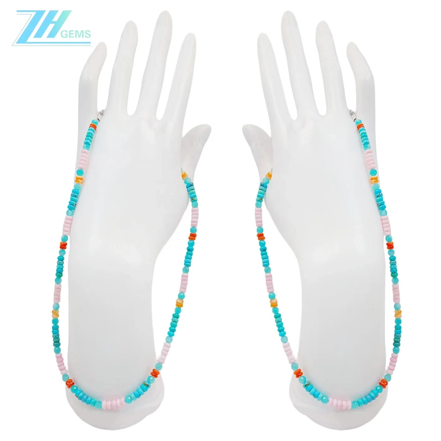 Natural Turquoise Pink Opal With Amazonite Pink Blue Orange Color 16inch Gemstone Necklace Jewelry Handmade Gift Stress Relief