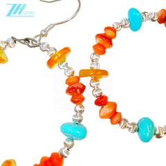 Natural Orange Spiny Oyster Amber And Natural Turquoise Form Gemstone Earrings They Are Small And Delicate Adding A Touch