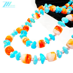 The Double Layer Design Combines Natural Sterling Treatment Turquoise With S925 Silver Beads With Orange Spiny Oyster Dotted