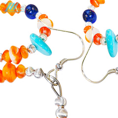 Earrings Are Composed Of Turquoise Lapis Lazuli And Orange Spiny Oyster Paired With Faceted Silver Beads The Delicate