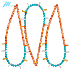 16inch 26.5g Natural Turquoise And Orange Spiny Oyster Color Orange With Blue Necklace Diy Jewelry Making And Beadwork Design