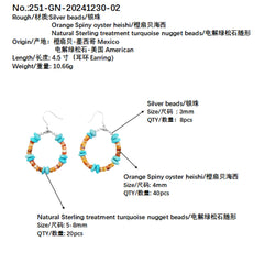 Beautiful High Quality Turquoise Orange Spiny Oyster Set Engagement Gift Daily Wear Natural Turquoise High Jewelry