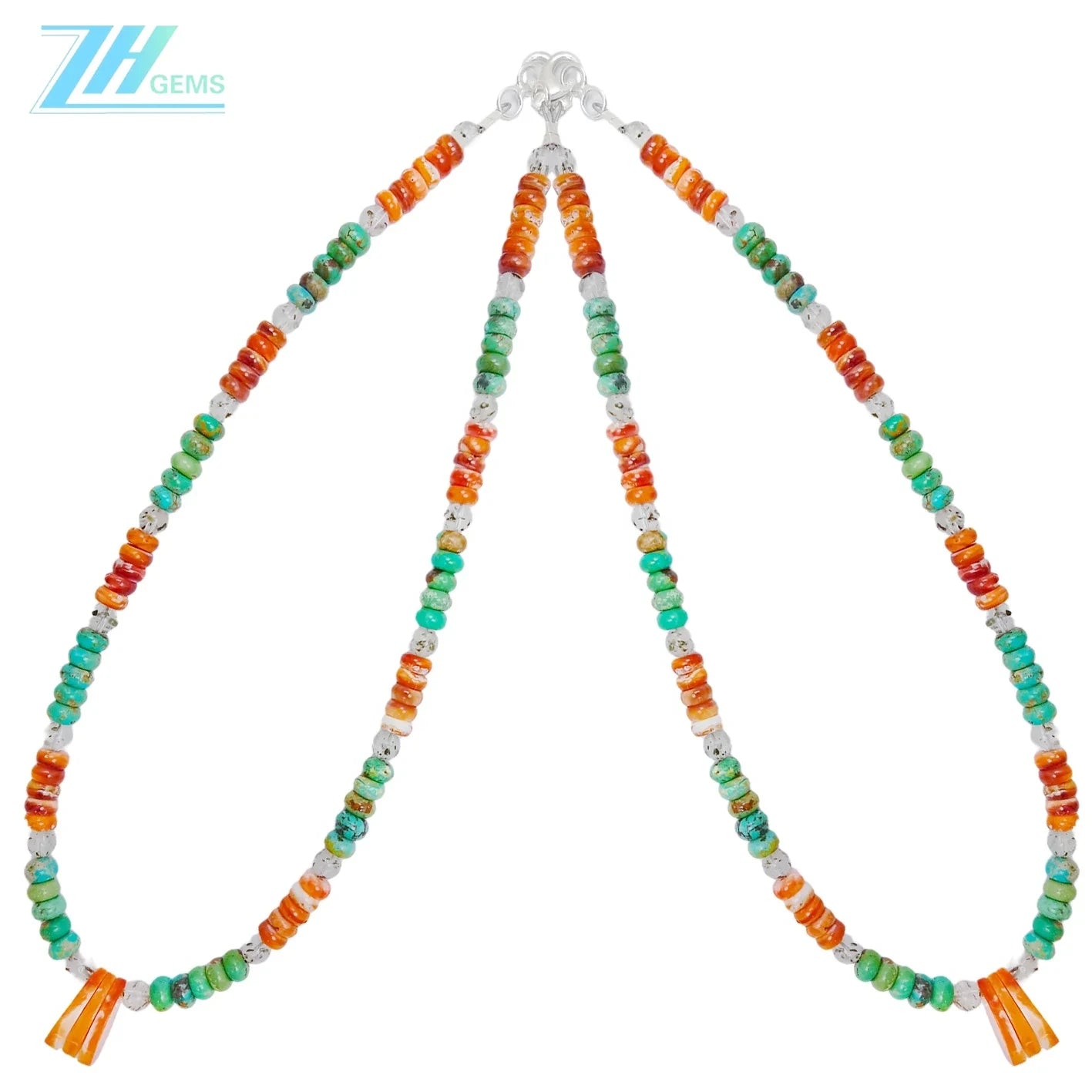 Natural Turquoise Spiny Oyster Black Rutilated Quartz Orange Green Gemstone Gift Necklace For Girlfriend Diy Jewelry Making