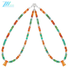 Natural Turquoise Spiny Oyster Black Rutilated Quartz Orange Green Gemstone Gift Necklace For Girlfriend Diy Jewelry Making