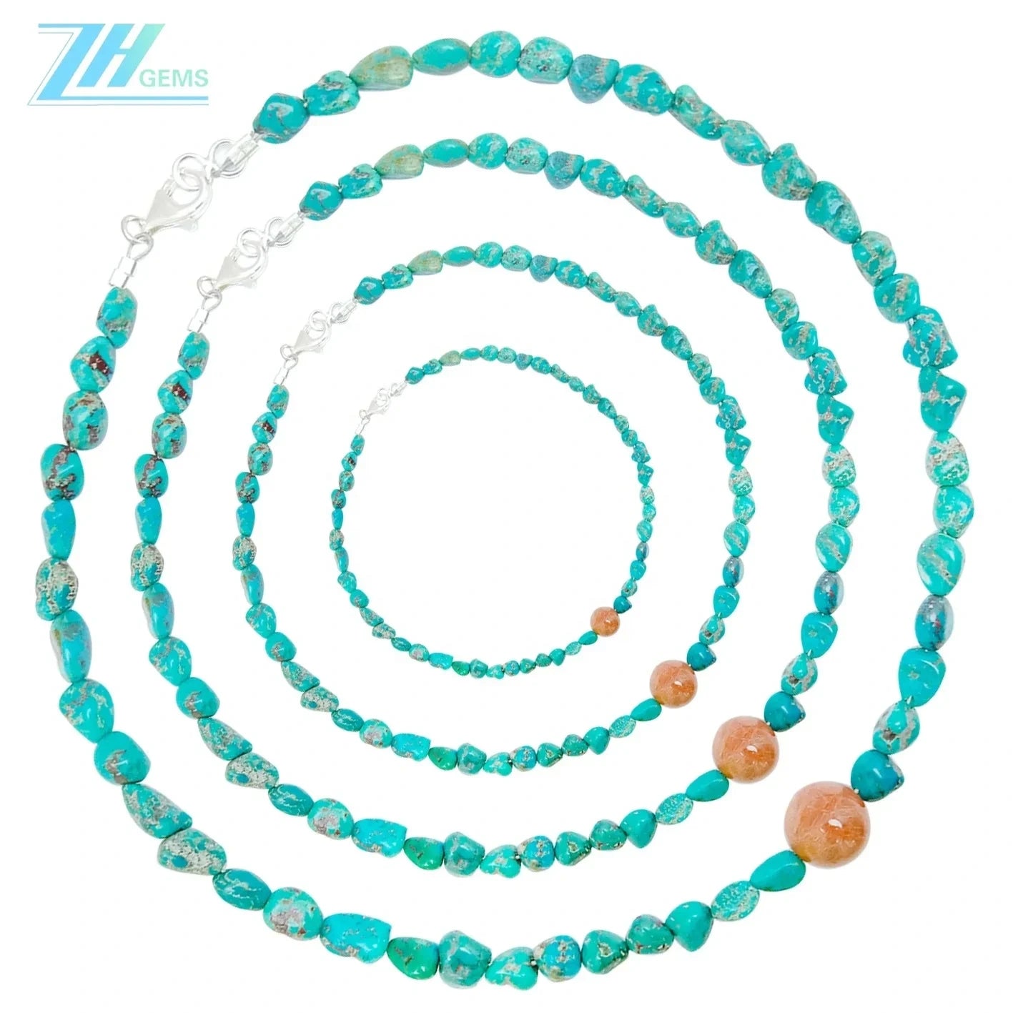 Natural Stablish Free-form Turquoise Natural Copper Rutilated Quartz Crystal Bead Necklace Temperament Female Jewelry Simple