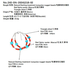 Beautiful Natural Winter Turquoise Women's Bracelet Natural Rare Red Spiny Oyster & Turquoise Beautiful Silver