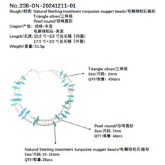 Winter Warm Gift S925 Silver And Natural Turquoise With Pearl High Quality Necklace Hot Selling Triangle Silver Necklace