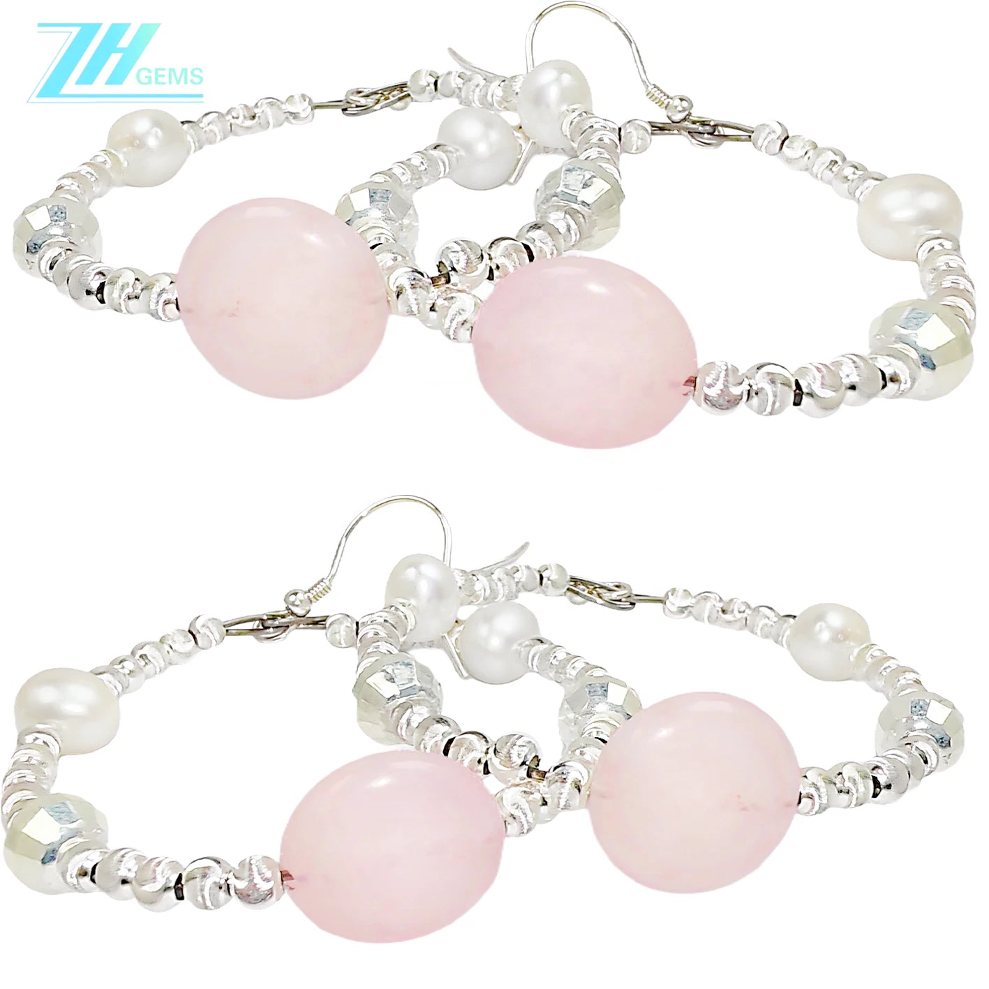 Natural Pearls Natural Rose Quartz Beaded Earrings Simple Style Spring Classic Color Suitable For A Variety Of Occasions