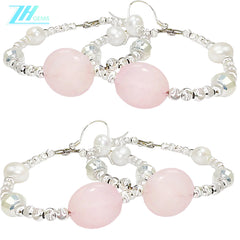 Natural Pearls Natural Rose Quartz Beaded Earrings Simple Style Spring Classic Color Suitable For A Variety Of Occasions