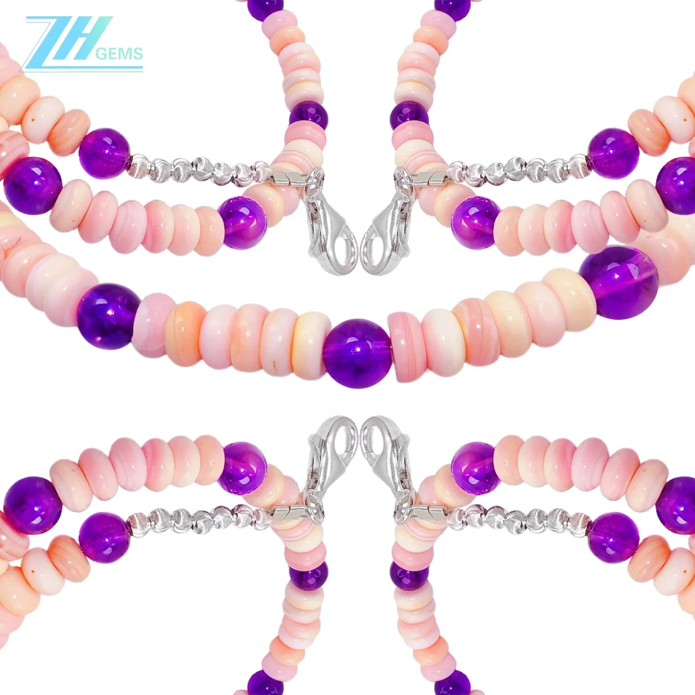 Natural Amethyst Beads And Natural Pink Pink Opal Roundel Necklace Women's Jewelry Boutique Handmade