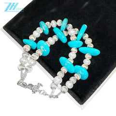 Winter Holiday Gifts Bracelet S925 Silver And Natural Pearl Turquoise Beautiful Bracelet Natural Jewelry Jewelry Design