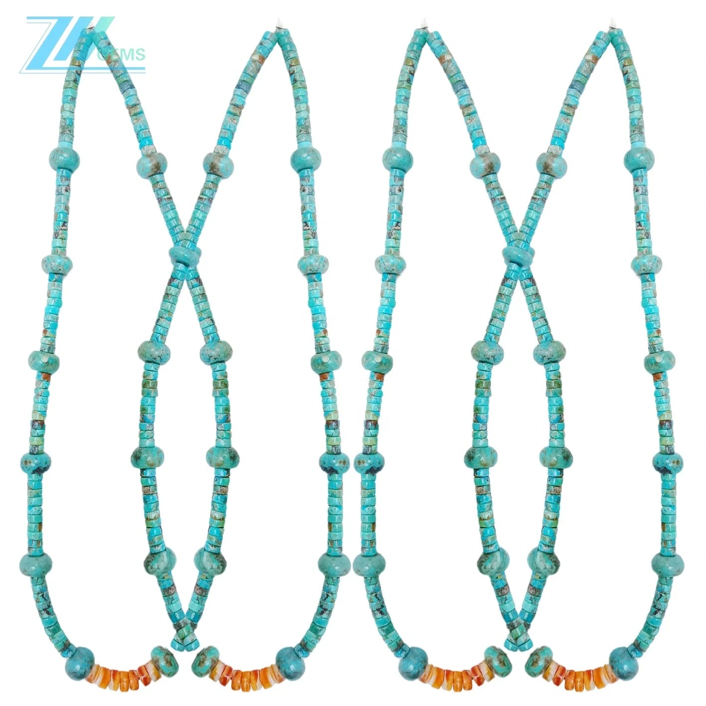 Natural Turquoise Necklace 17g Roundle And Heishi Beads Blue With Orange Color As Gift For Family Summer Good Choice